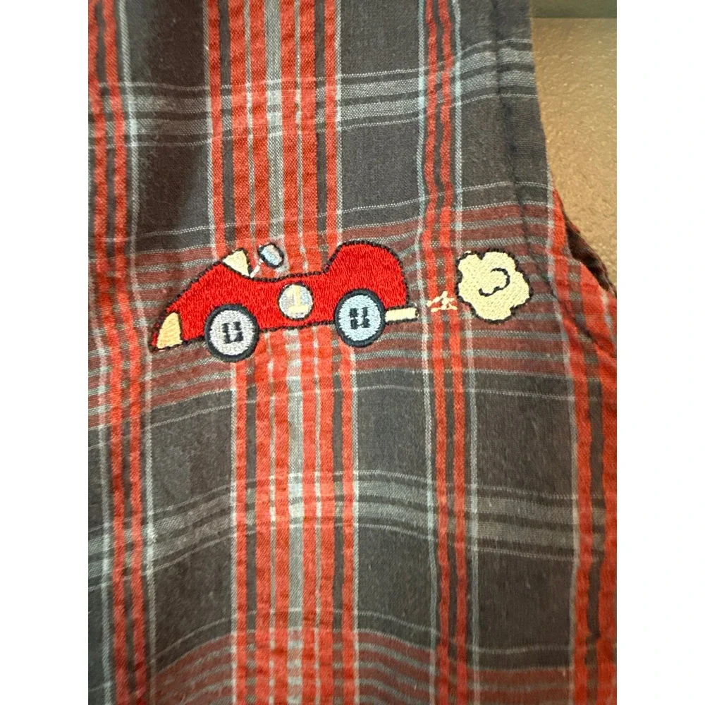 Vintage Carters Red navy Plaid Racecar Seersucker Romper 24 Months